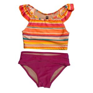 Tea Collection | Girl Orange Berry Purple Striped Tankini 2pec Swim Set Size 6
